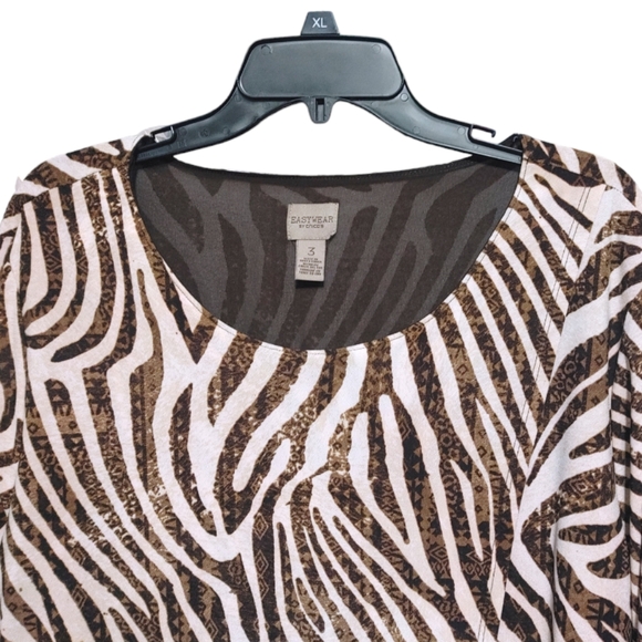 Chico's Brown Zebra Long Sleeve Round Neck Top Blouse Women Size Extra Large XL - Picture 3 of 8